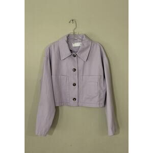 ASOS Size US10 Lavender Cropped Jacket Oversized Button Front Pockets Bright